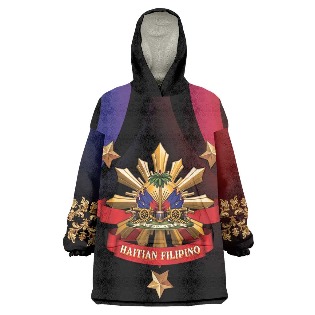 Personalized Haiti And Philippines Wearable Blanket Hoodie Haitian Filipino Heritage Crest