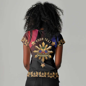 Personalized Haiti And Philippines Women V-Neck T-Shirt Haitian Filipino Heritage Crest