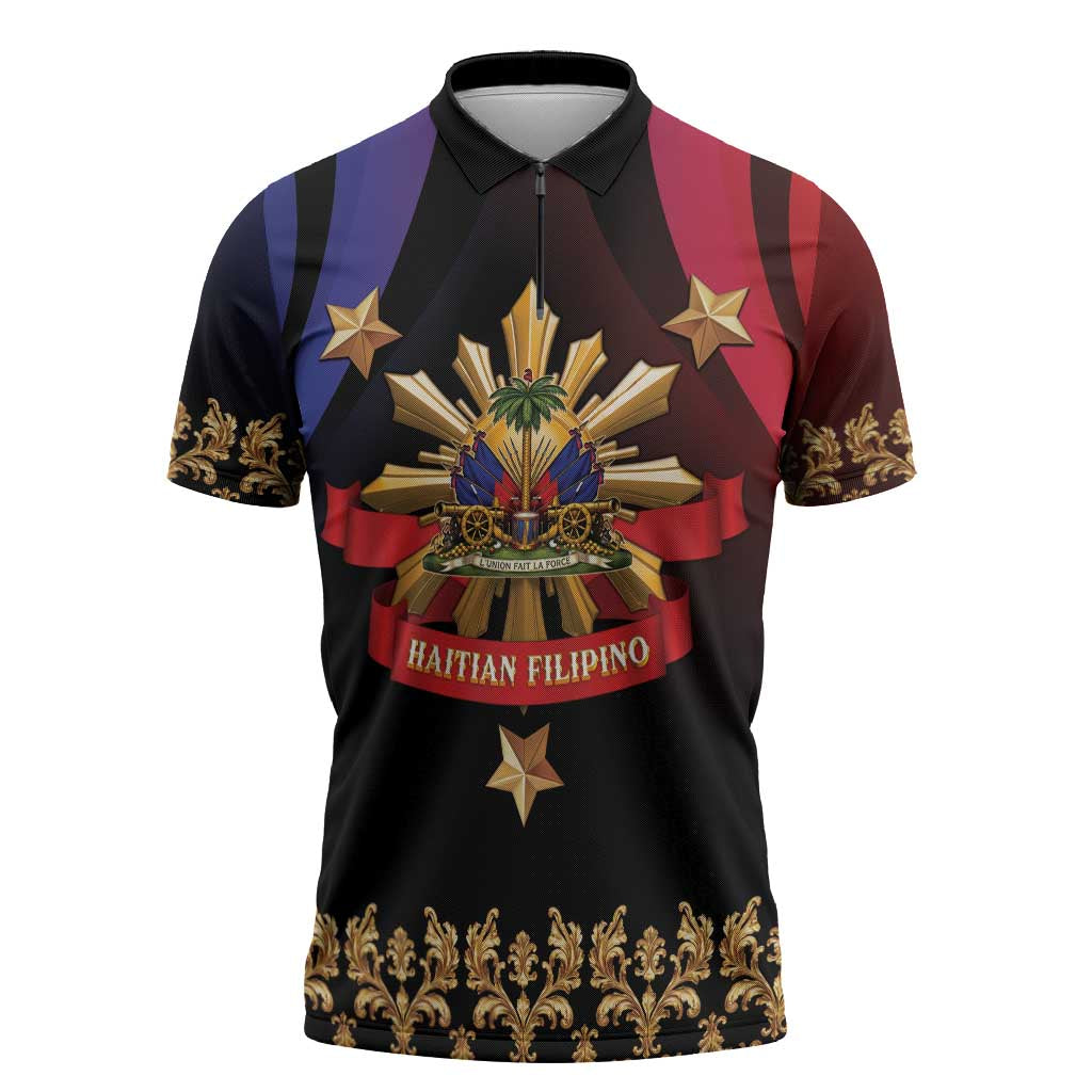 Personalized Haiti And Philippines Zipper Polo Shirt Haitian Filipino Heritage Crest