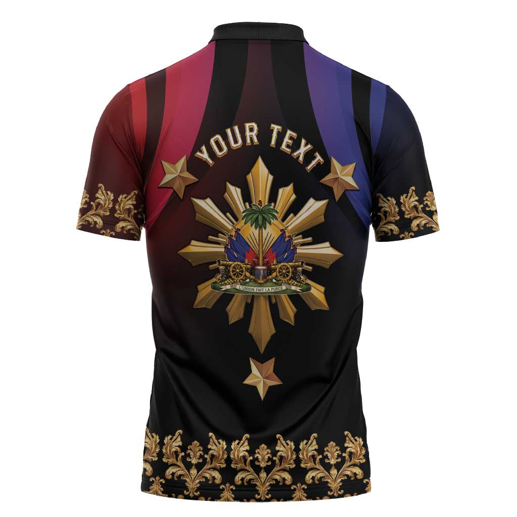 Personalized Haiti And Philippines Zipper Polo Shirt Haitian Filipino Heritage Crest