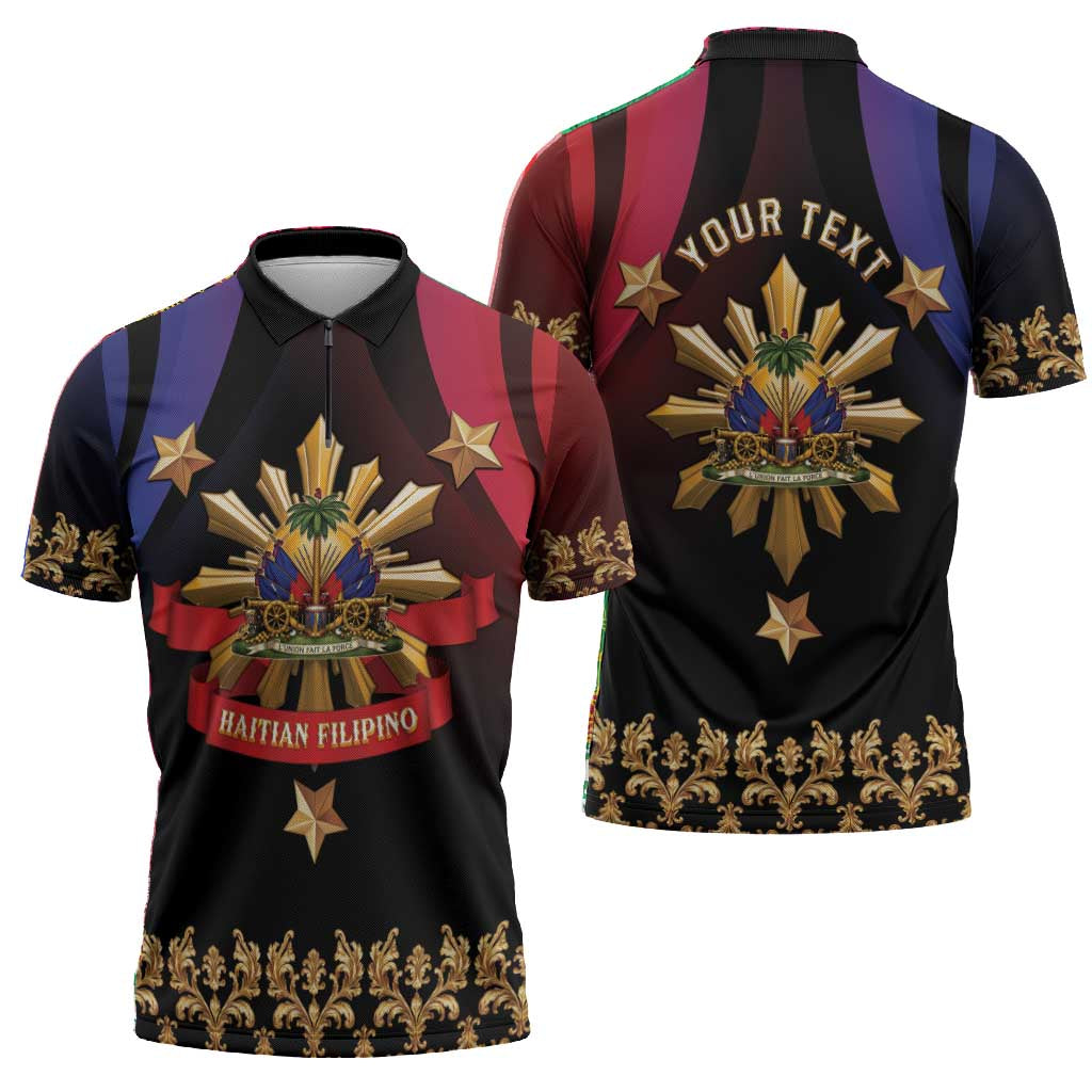 Personalized Haiti And Philippines Zipper Polo Shirt Haitian Filipino Heritage Crest