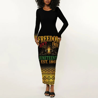 Juneteenth 1865 Long Sleeve Bodycon Dress Freedom Ain't Free
