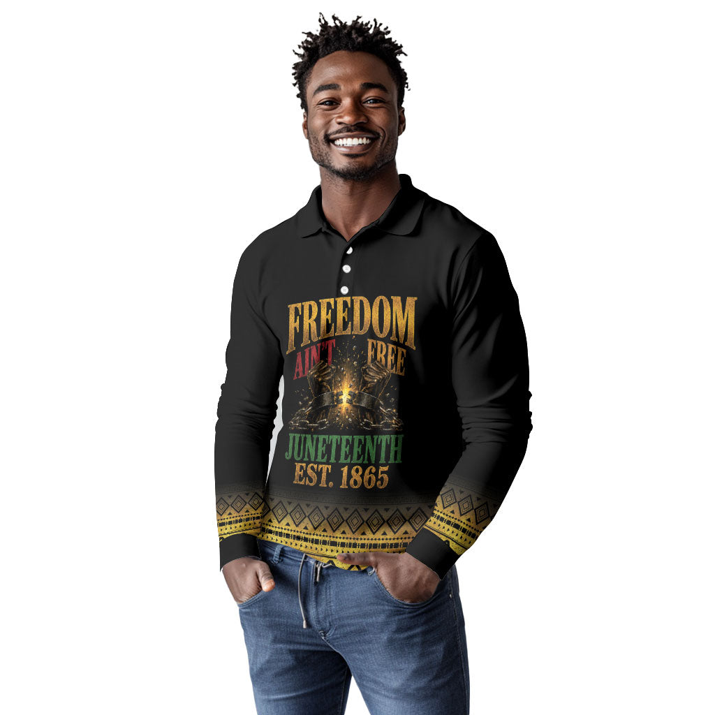 Juneteenth 1865 Long Sleeve Polo Shirt Freedom Ain't Free