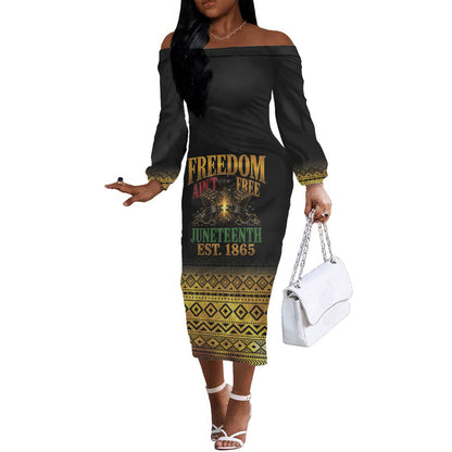 Juneteenth 1865 Off The Shoulder Long Sleeve Dress Freedom Ain't Free