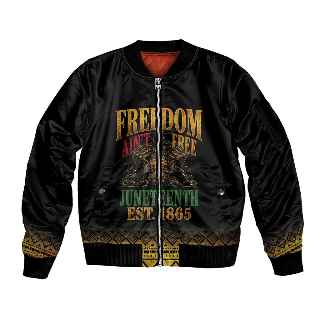 Juneteenth 1865 Sleeve Zip Bomber Jacket Freedom Ain't Free