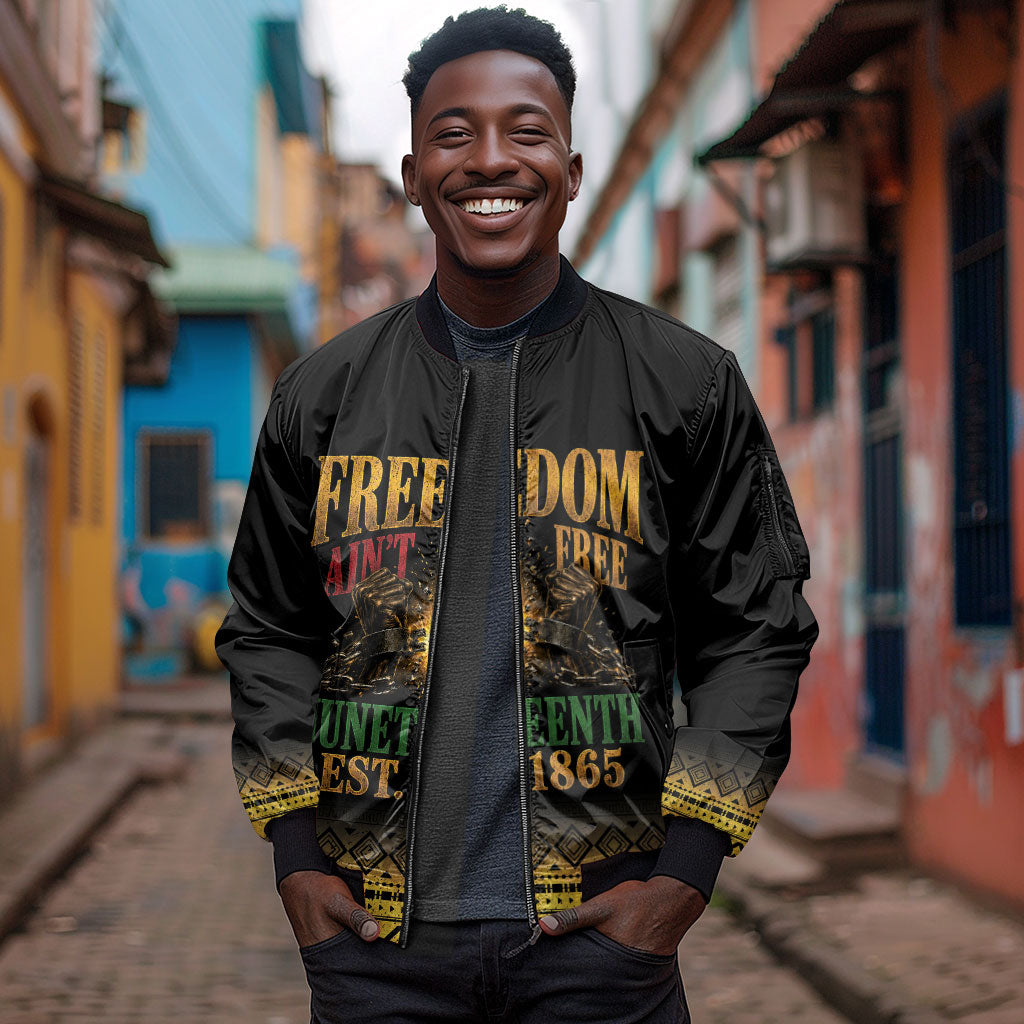 Juneteenth 1865 Sleeve Zip Bomber Jacket Freedom Ain't Free