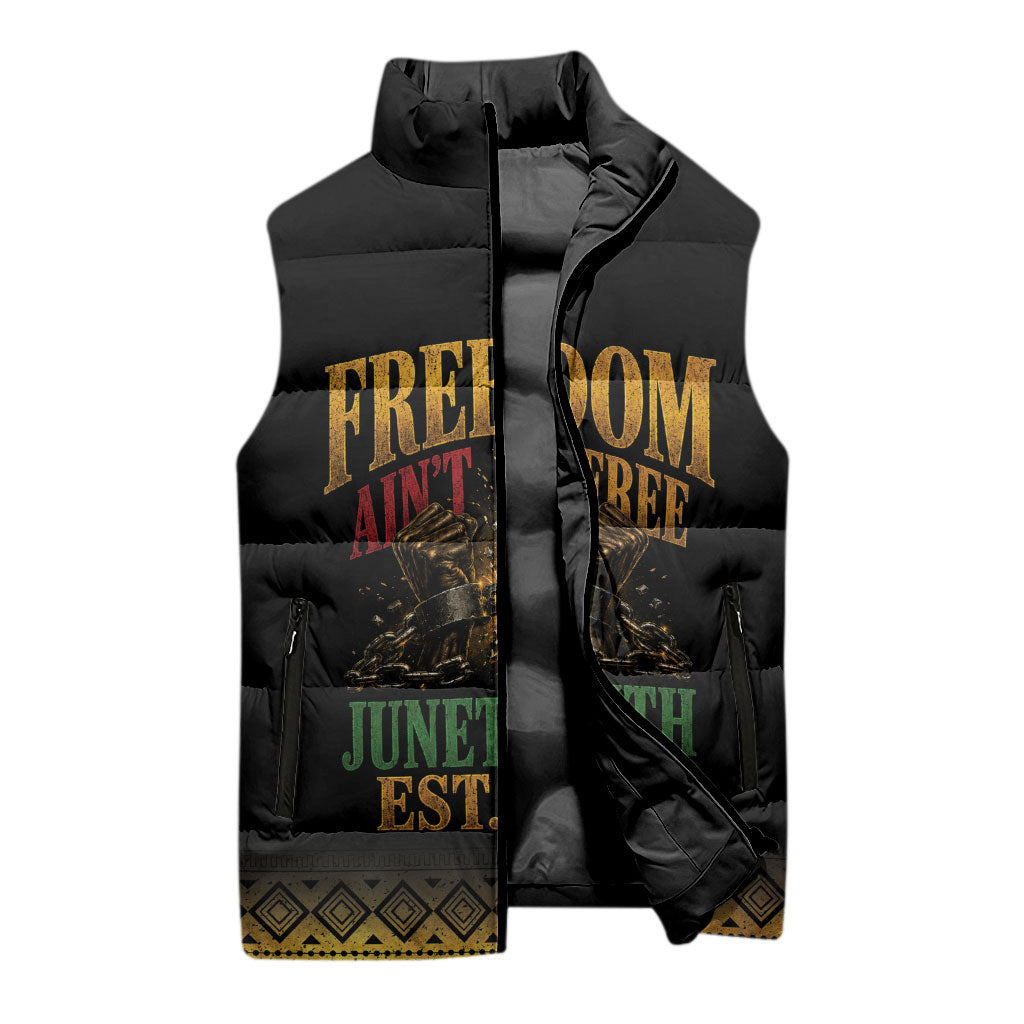 Juneteenth 1865 Sleeveless Puffer Jacket Freedom Ain't Free