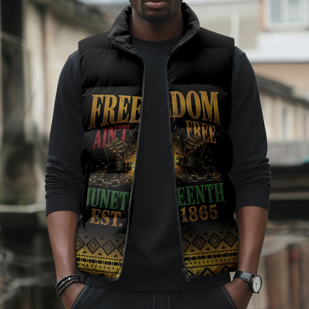 Juneteenth 1865 Sleeveless Puffer Jacket Freedom Ain't Free