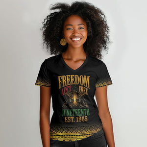 Juneteenth 1865 Women V-Neck T-Shirt Freedom Ain't Free