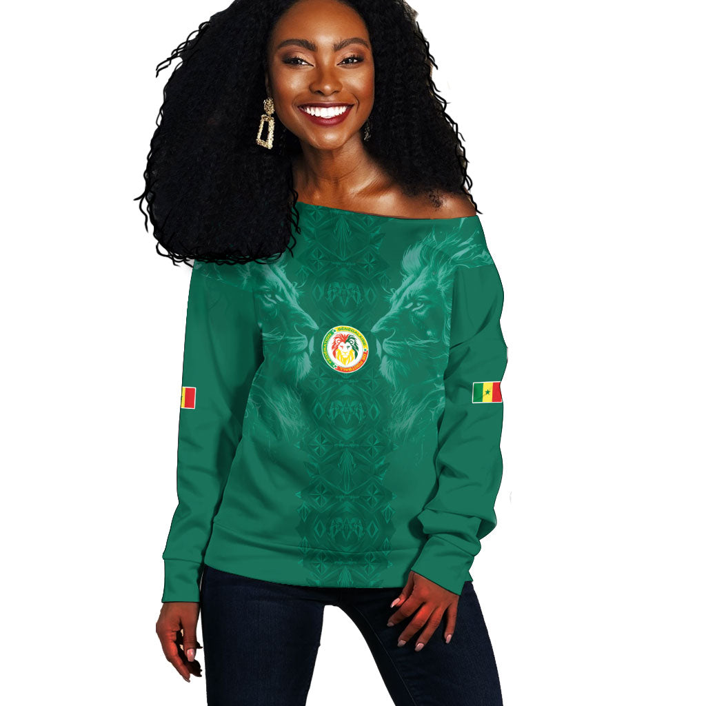Custom Senegal Football Off Shoulder Sweater Lions Of Teranga Sporty Style