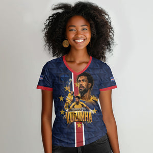 Custom Vozinha Goalkeeper Hero Cabo Verde Football 2026 Women V-Neck T-Shirt