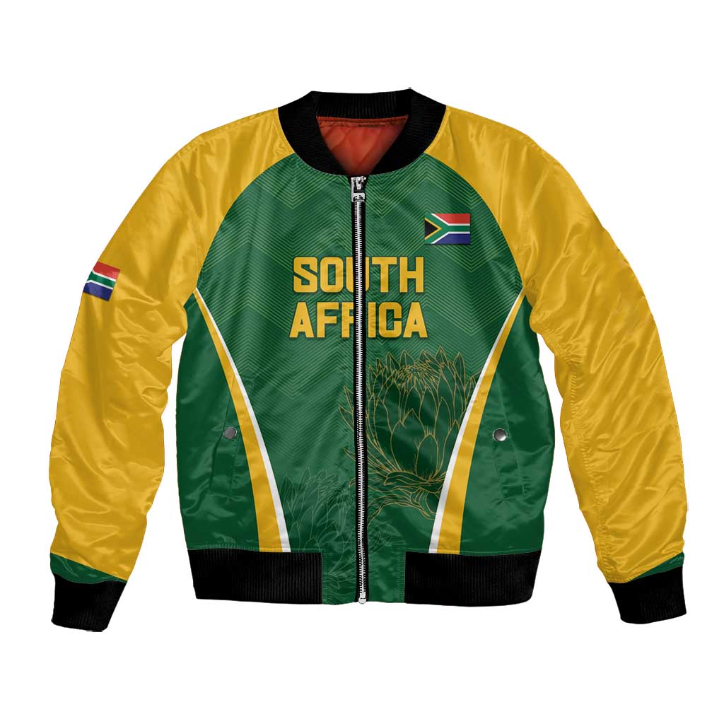 Custom South Africa Cricket Bomber Jacket Go Champions Protea Pattern