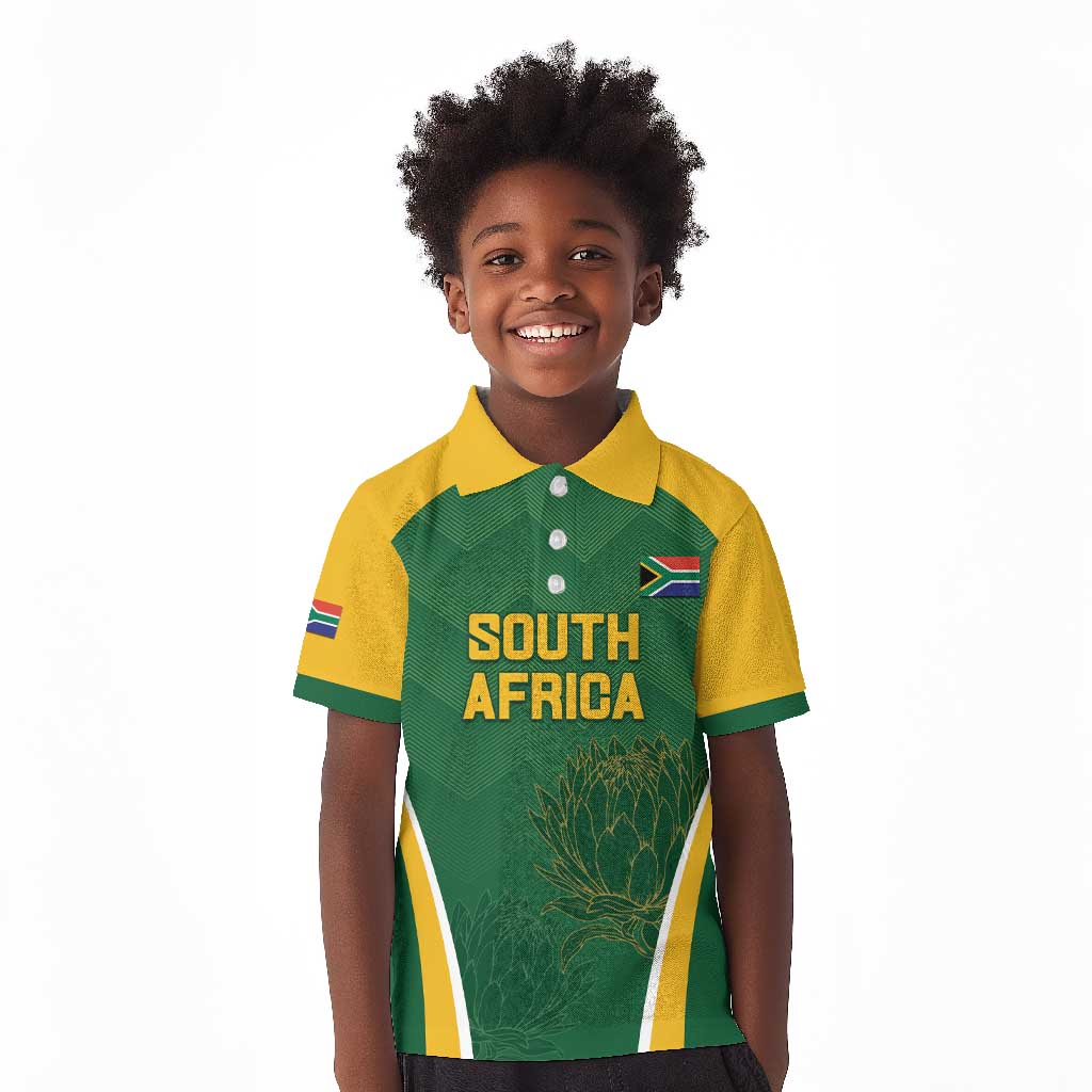 Custom South Africa Cricket Kid Polo Shirt Go Champions Protea Pattern