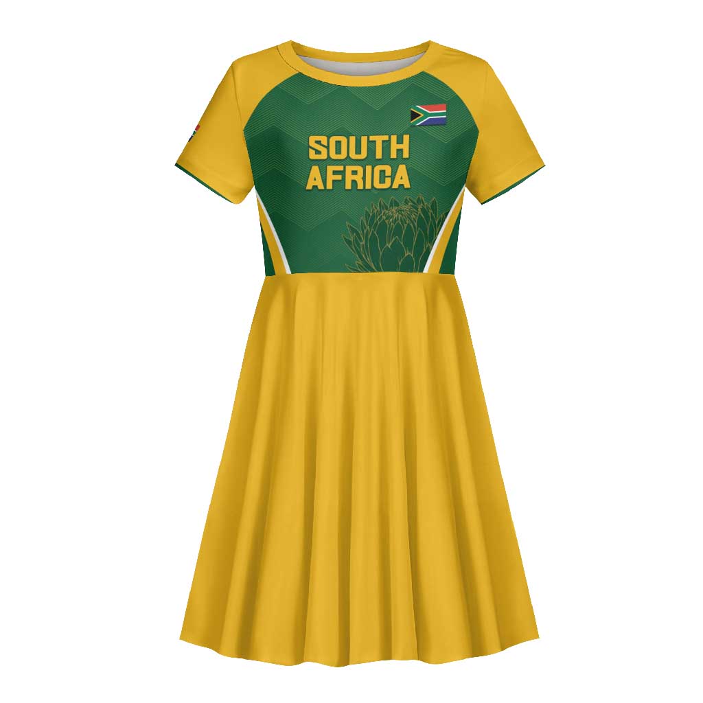 Custom South Africa Cricket Kid Short Sleeve Dress Go Champions Protea Pattern