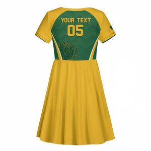 Custom South Africa Cricket Kid Short Sleeve Dress Go Champions Protea Pattern