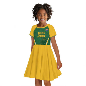 Custom South Africa Cricket Kid Short Sleeve Dress Go Champions Protea Pattern