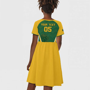 Custom South Africa Cricket Kid Short Sleeve Dress Go Champions Protea Pattern