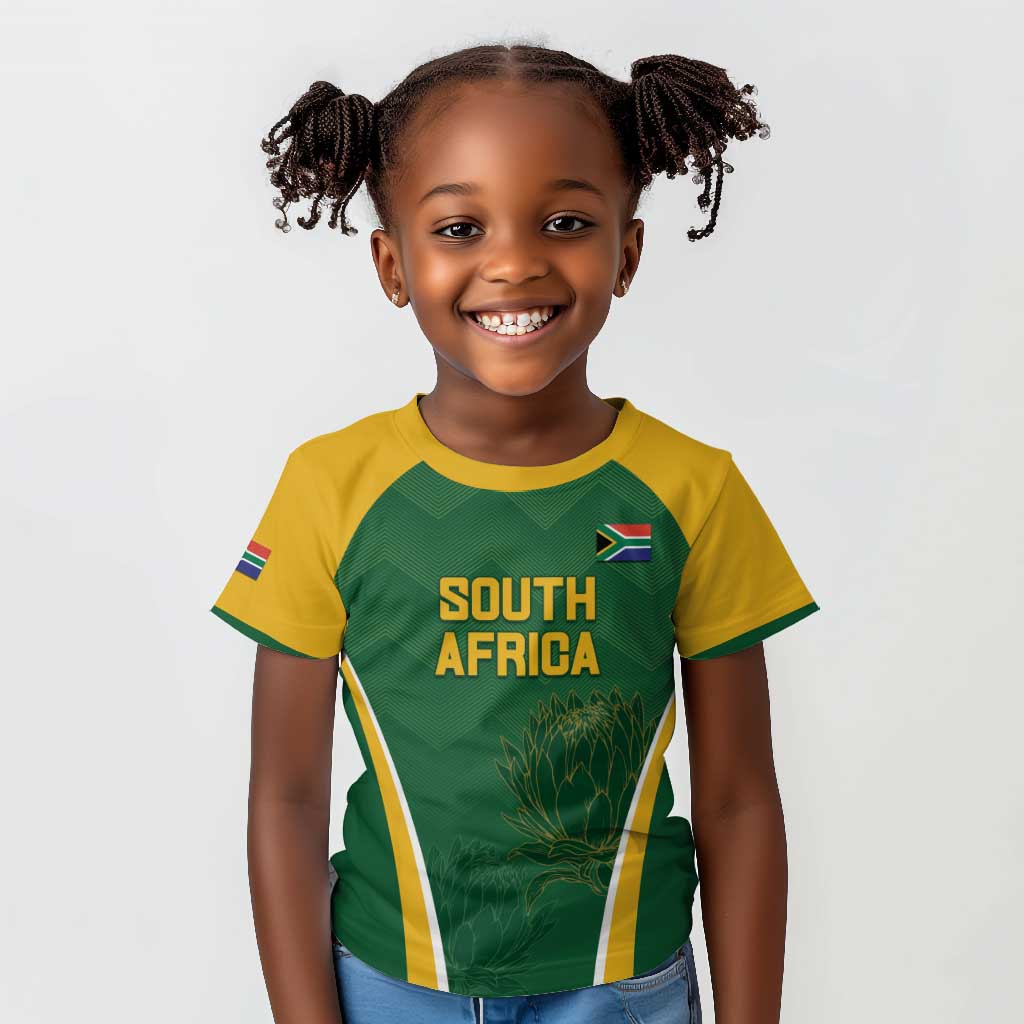 Custom South Africa Cricket Kid T shirt Go Champions Protea Pattern