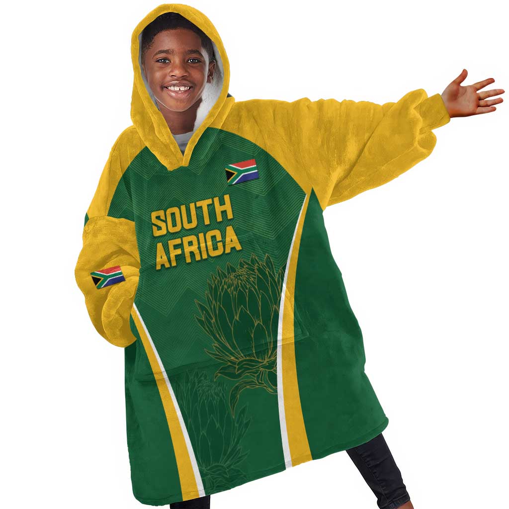 Custom South Africa Cricket Kid Wearable Blanket Hoodie Go Champions Protea Pattern