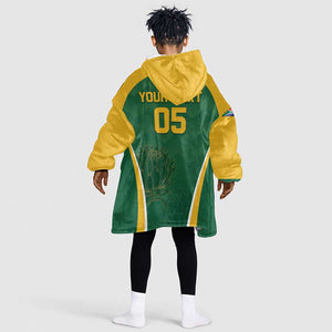 Custom South Africa Cricket Kid Wearable Blanket Hoodie Go Champions Protea Pattern