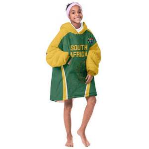 Custom South Africa Cricket Kid Wearable Blanket Hoodie Go Champions Protea Pattern