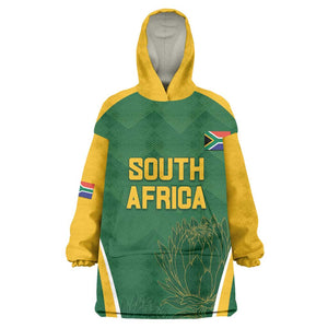 Custom South Africa Cricket Kid Wearable Blanket Hoodie Go Champions Protea Pattern