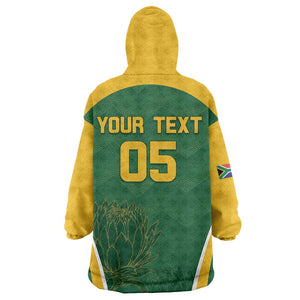 Custom South Africa Cricket Kid Wearable Blanket Hoodie Go Champions Protea Pattern