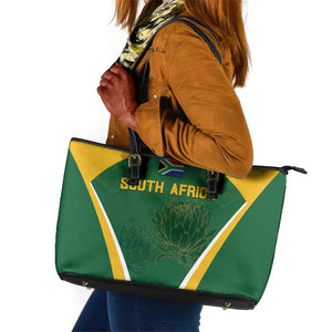 South Africa Cricket Leather Tote Bag Go Champions Protea Pattern