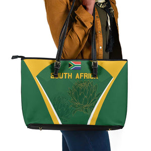 South Africa Cricket Leather Tote Bag Go Champions Protea Pattern