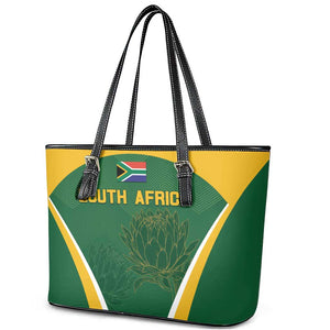 South Africa Cricket Leather Tote Bag Go Champions Protea Pattern