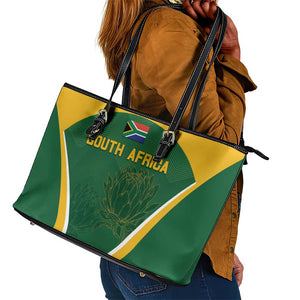 South Africa Cricket Leather Tote Bag Go Champions Protea Pattern