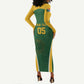 Custom South Africa Cricket Long Sleeve Bodycon Dress Go Champions Protea Pattern LT05