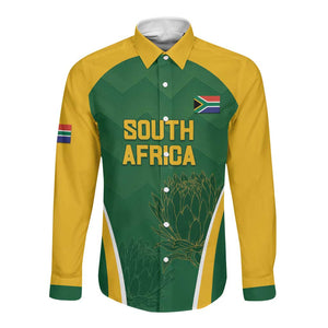 Custom South Africa Cricket Long Sleeve Button Shirt Go Champions Protea Pattern