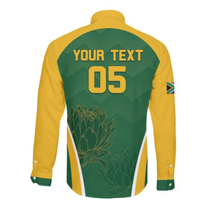 Custom South Africa Cricket Long Sleeve Button Shirt Go Champions Protea Pattern