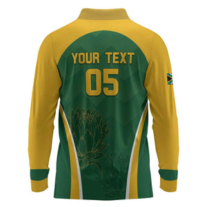 Custom South Africa Cricket Long Sleeve Polo Shirt Go Champions Protea Pattern