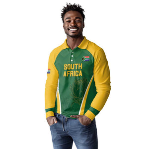 Custom South Africa Cricket Long Sleeve Polo Shirt Go Champions Protea Pattern