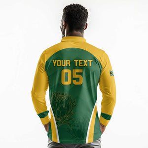 Custom South Africa Cricket Long Sleeve Polo Shirt Go Champions Protea Pattern