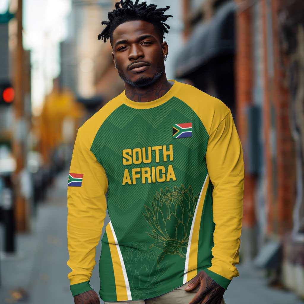 Custom South Africa Cricket Long Sleeve Shirt Go Champions Protea Pattern