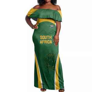 Custom South Africa Cricket Off Shoulder Maxi Dress Go Champions Protea Pattern