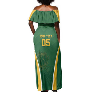 Custom South Africa Cricket Off Shoulder Maxi Dress Go Champions Protea Pattern