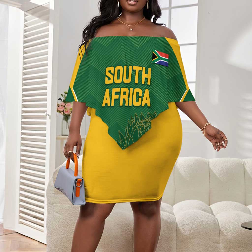 Custom South Africa Cricket Off Shoulder Short Dress Go Champions Protea Pattern