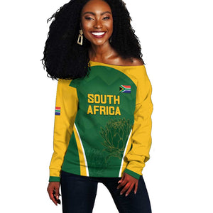 Custom South Africa Cricket Off Shoulder Sweater Go Champions Protea Pattern