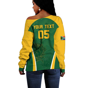 Custom South Africa Cricket Off Shoulder Sweater Go Champions Protea Pattern