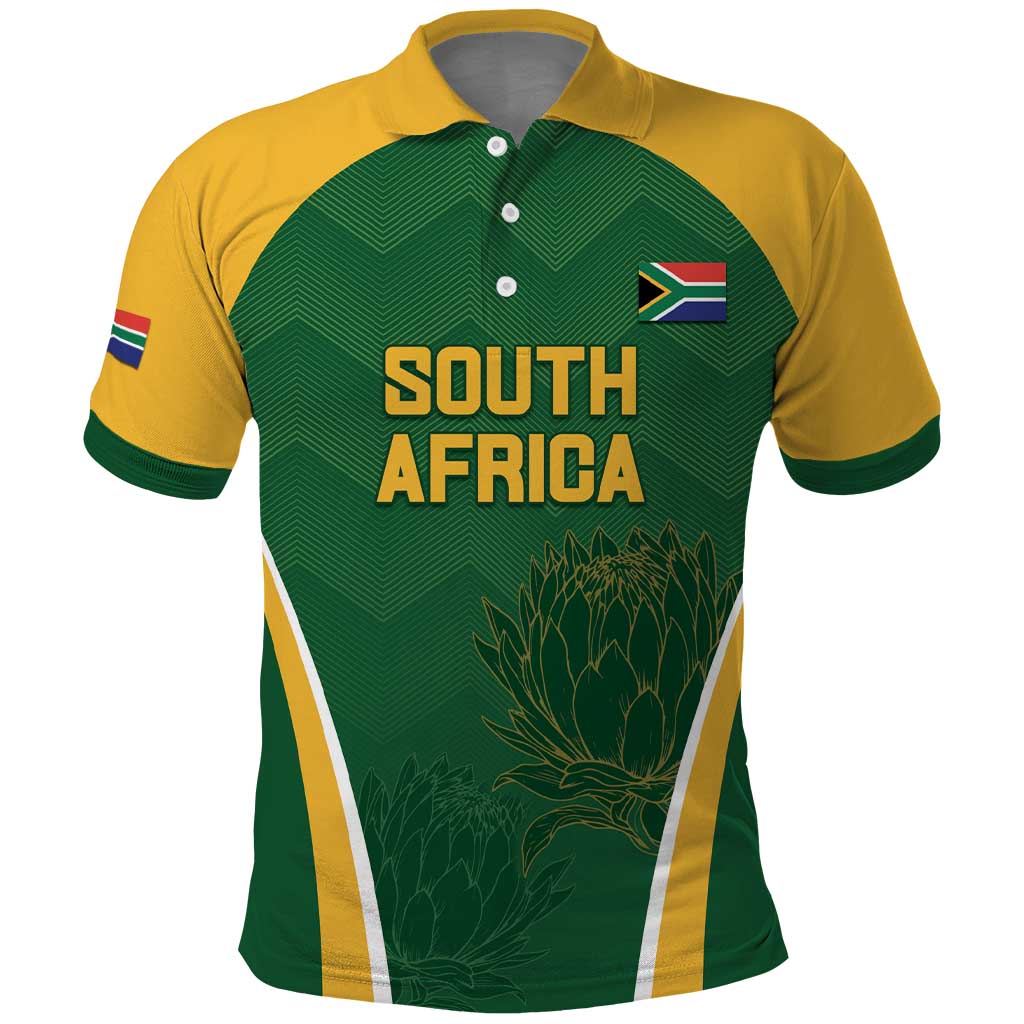 Custom South Africa Cricket Polo Shirt Go Champions Protea Pattern