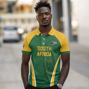 Custom South Africa Cricket Polo Shirt Go Champions Protea Pattern