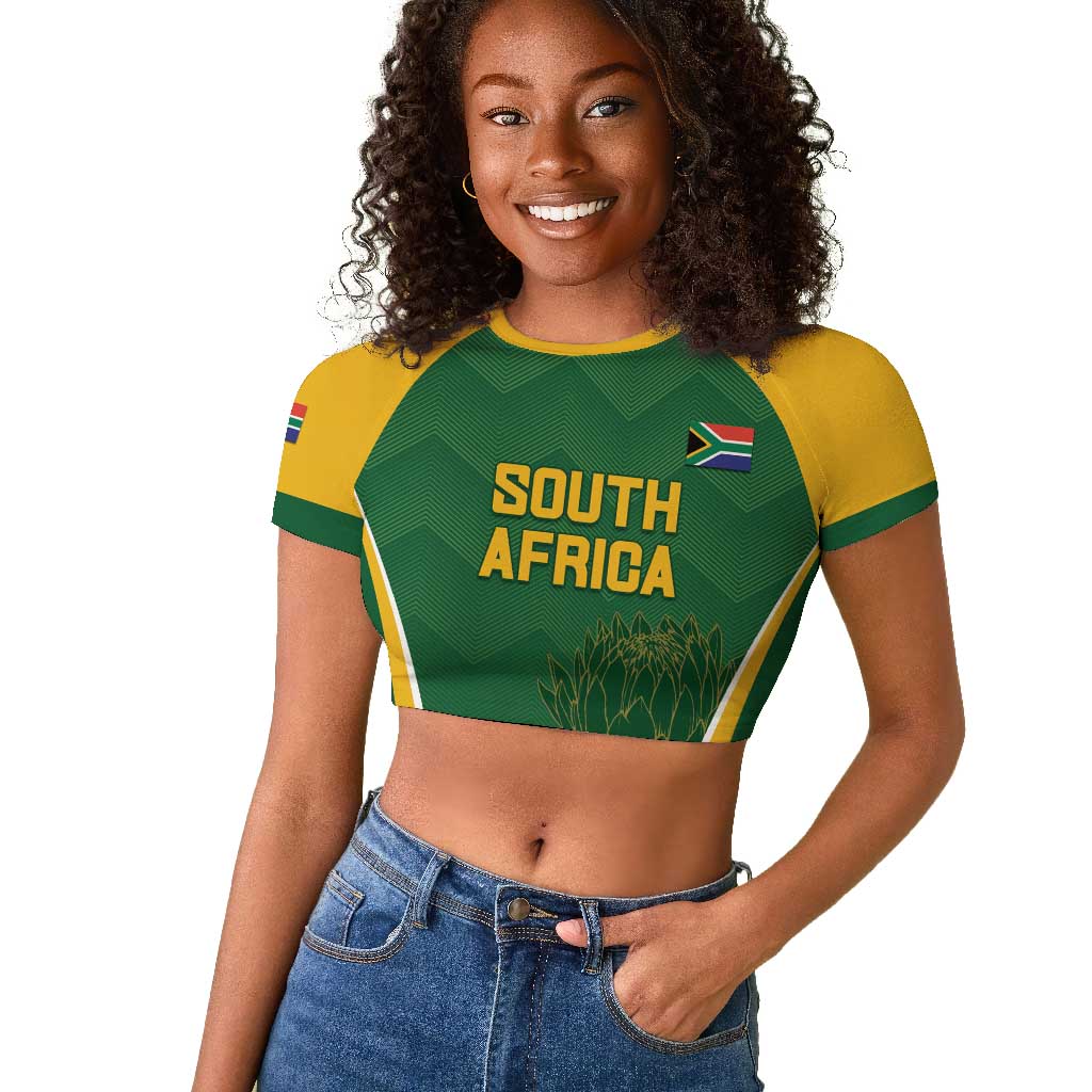 Custom South Africa Cricket Raglan Cropped T shirt Go Champions Protea Pattern