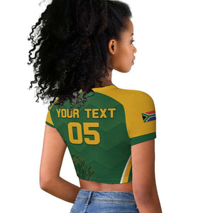 Custom South Africa Cricket Raglan Cropped T shirt Go Champions Protea Pattern