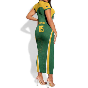 Custom South Africa Cricket Short Sleeve Bodycon Dress Go Champions Protea Pattern