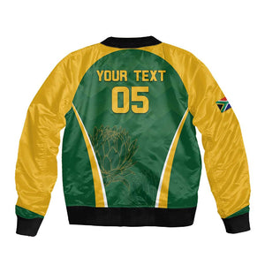 Custom South Africa Cricket Sleeve Zip Bomber Jacket Go Champions Protea Pattern