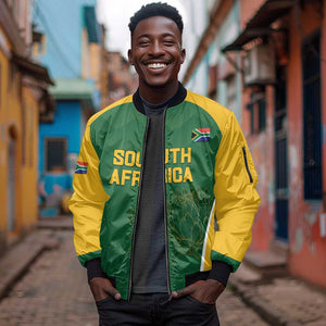 Custom South Africa Cricket Sleeve Zip Bomber Jacket Go Champions Protea Pattern